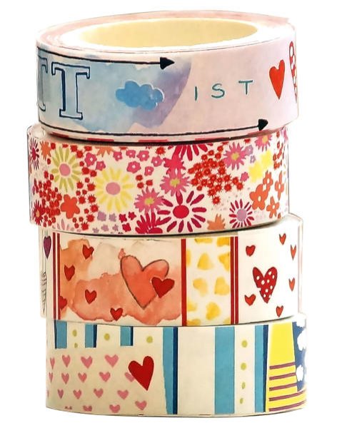 Bild zu Washi Tapes Set Blumen und Herzen