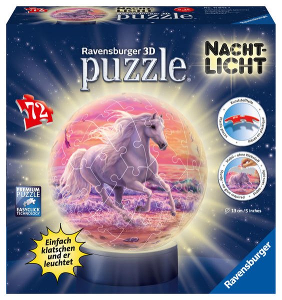 Bild zu Ravensburger 3D Puzzle 11843 - Nachtlicht Puzzle-Ball Pferde am Strand - ab 6 Jahren, LED Nachttischlampe mit Klatsch-Schalter