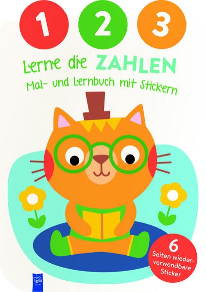 Bild zu 1,2,3 - Lerne die Zahlen - Mal- und Lernbuch mit Stickern (Cover Katze)