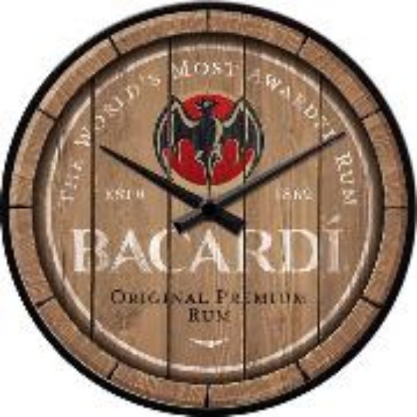 Bild von Wanduhr. Bacardi / Wood Barrel Logo / Ø 31.0 cm