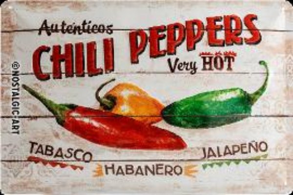 Bild von Blechschild. Home & Country / Chili Peppers