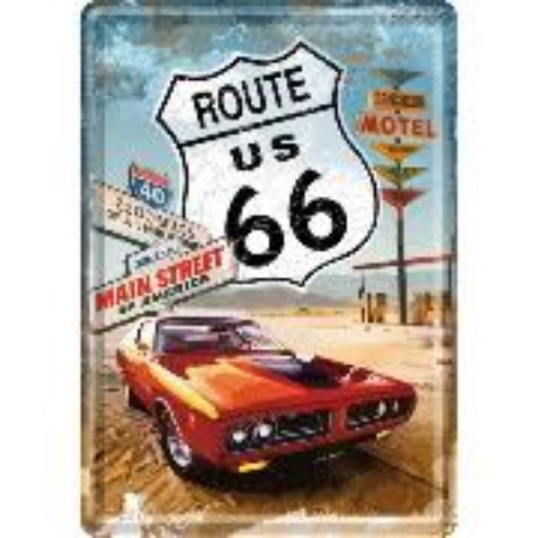 Bild von Blechpostkarten. US Highways / Route 66 Red Car