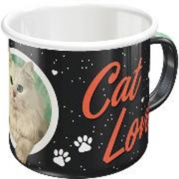 Bild von Emaille-Becher. Animal Club / Cat Lover Black