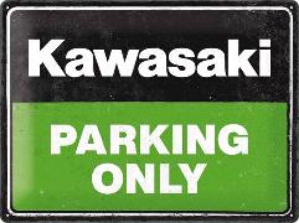 Bild von Blechschild. Kawasaki / Parking Only Green