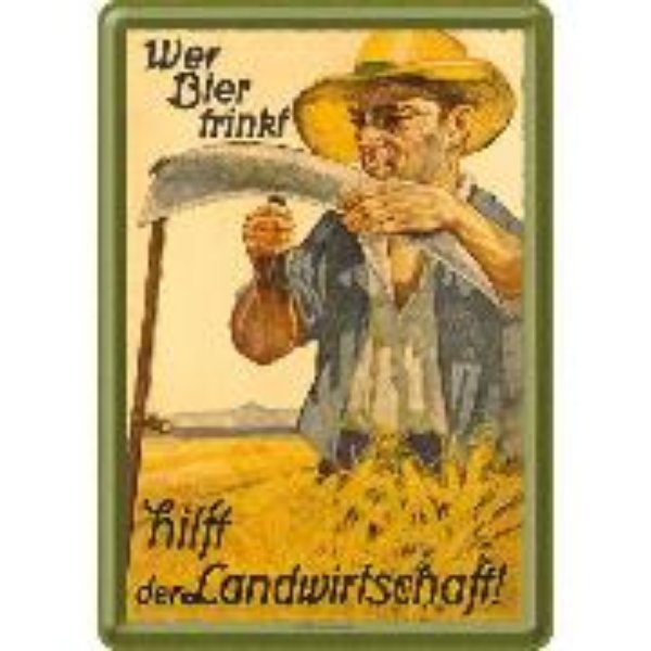 Bild von Blechpostkarten. Open Bar / Wer Bier trinkt hilft der Landwirtschaft