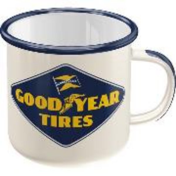 Bild von Emaille-Becher. Goodyear / Logo White