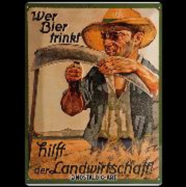 Bild von Blechschild. Open Bar / Wer Bier trinkt hilft der Landwirtschaft