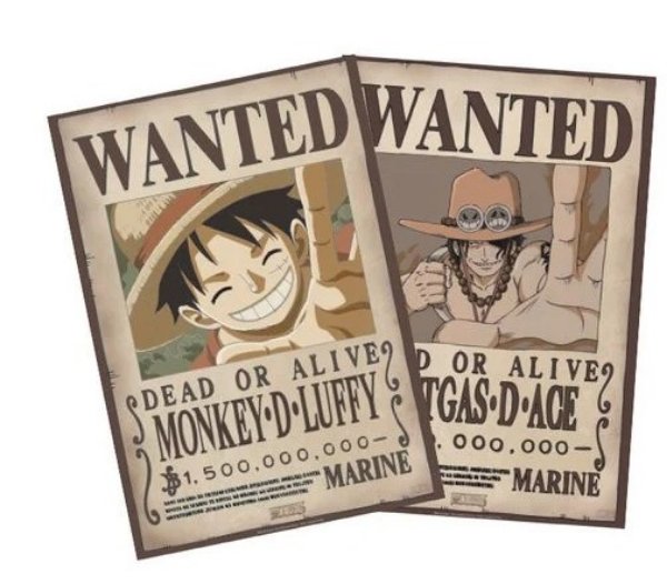 One Piece Chibi Posters Set - Wanted Luffy & Wanted Ace