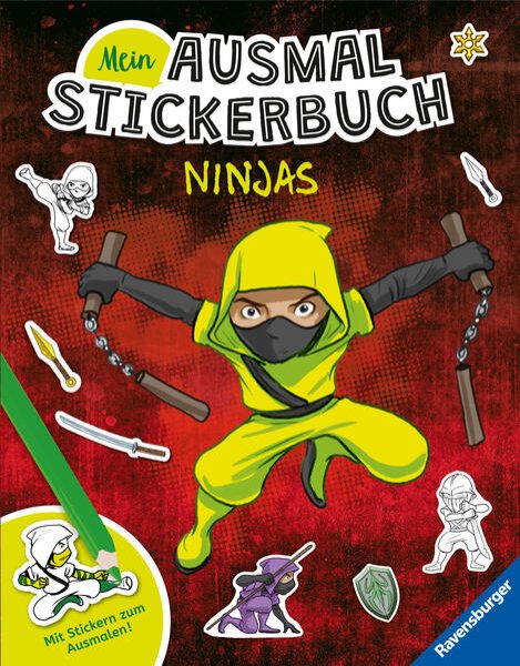 Bild zu Ravensburger Mein Ausmalstickerbuch Ninjas - Großes Buch mit über 250 Stickern, viele Sticker zum Ausmalen